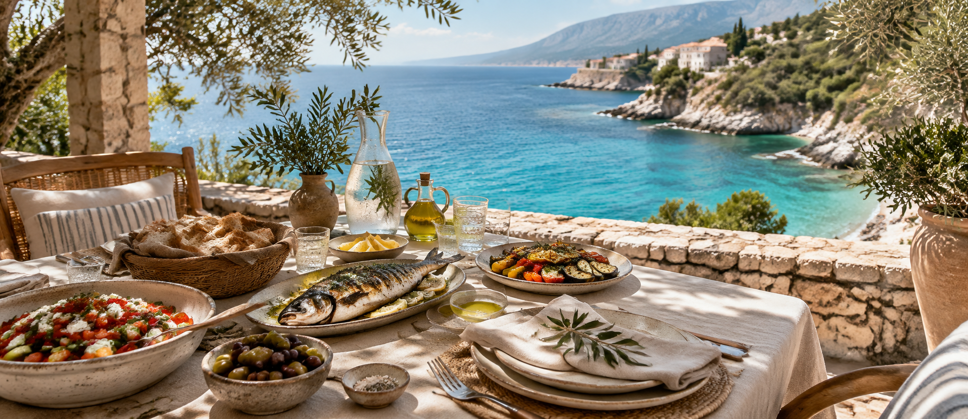 Mittagessen mit Blick aufs Mittelmeer