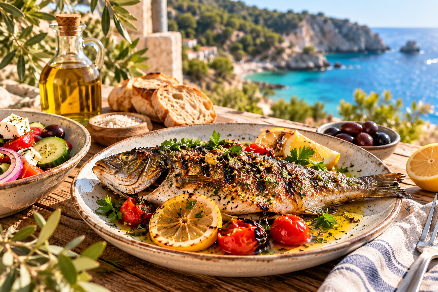 Mediterraner gegrillter Fisch